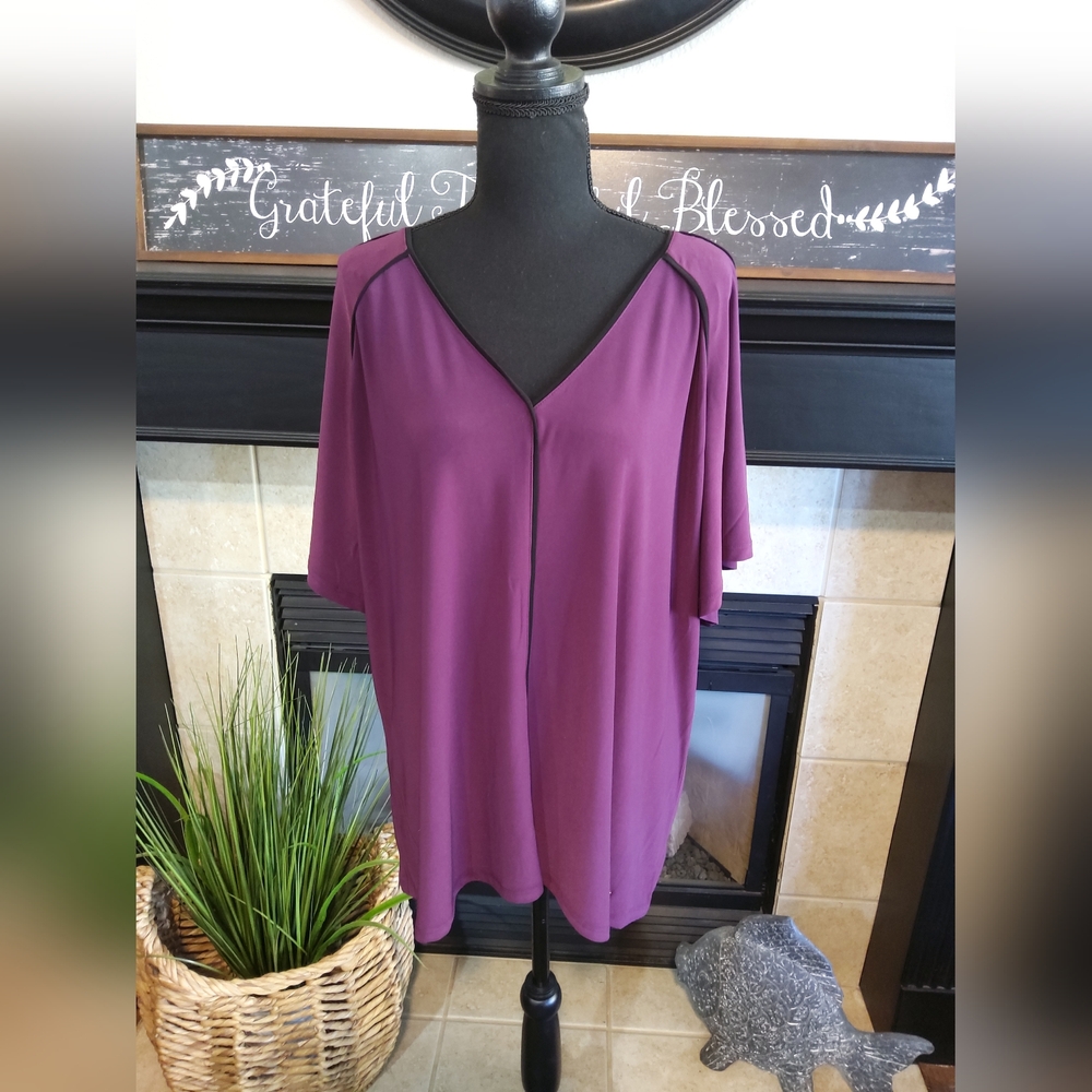 Anne Klein Plum V-Neck Blouse